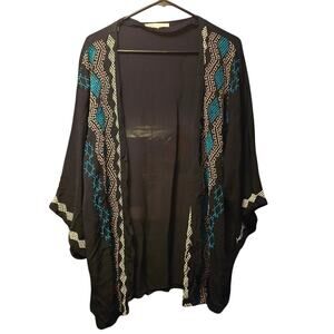 inluv black southwestern embroidered semi sheer cardigan size large boho